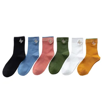 

New Women's Embroidery Butterfly Cute Pure Cotton Fashion Casual Cartoon Animal High Quality Socks 5 Pair