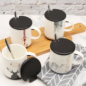 

Creative Giraffe Ceramic Cup Nordic Coffee Mug with Lid Scoop Large Capacity Household Breakfast Milk Cups Office Drinking Mugs