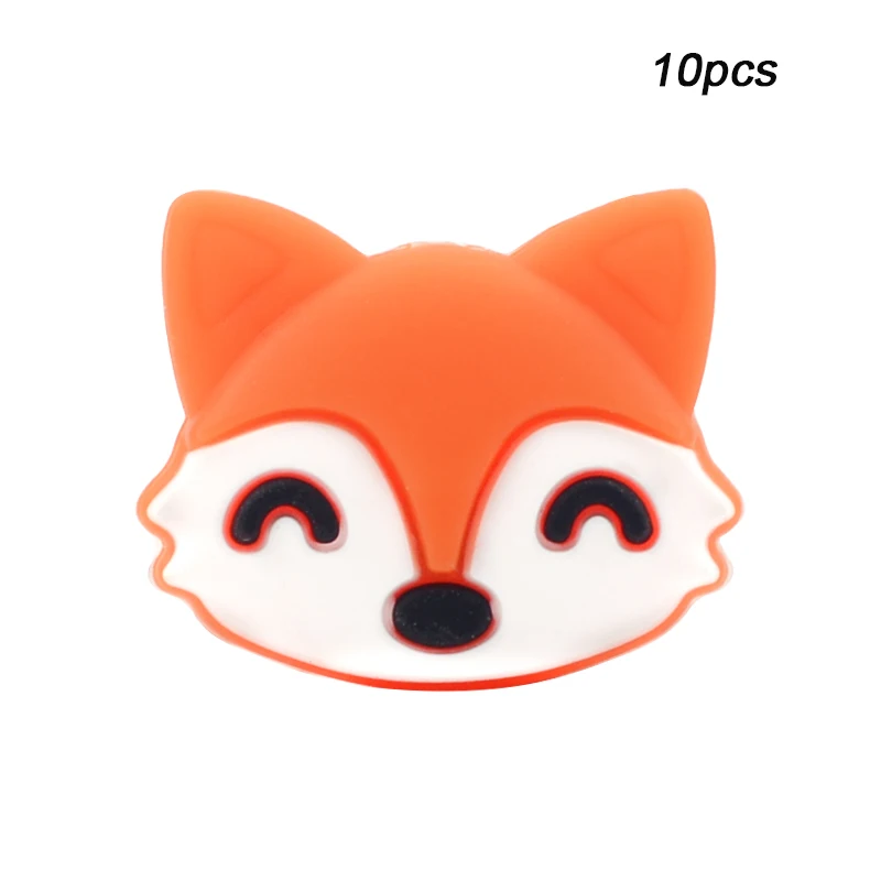 orange LOFCA 10pcs Fox Silicone Beads BPA Free Silicone Teether Food Grade Baby silicone teething beads Chew Toy Pacifier Chain Making - Цвет: orange