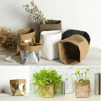 

Succulents Planter Pot Washable Kraft Paper Flowerpot Desktop Flower Pots Reuseable Multifunction Garden Home Storage Paper Bag