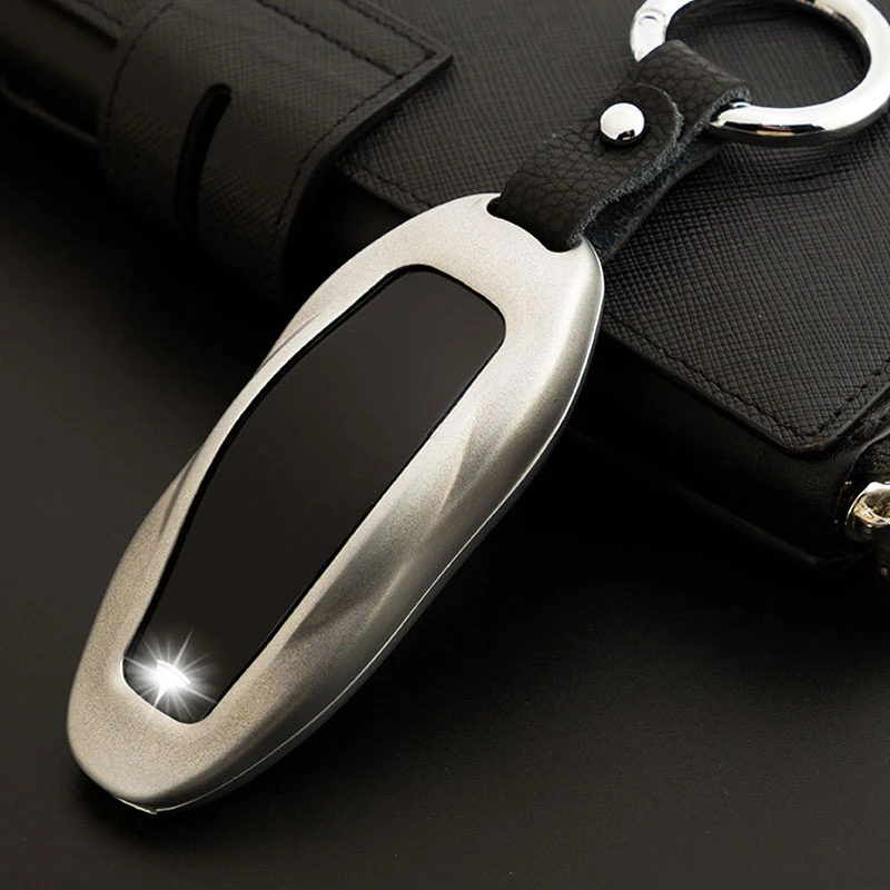 1Pcs Car Key Case Cover With Belt Aluminum Alloy Key Shell Storage Bag Protector Deluxe Styling For Tesla Model S Model X - Название цвета: Sliver For Model S