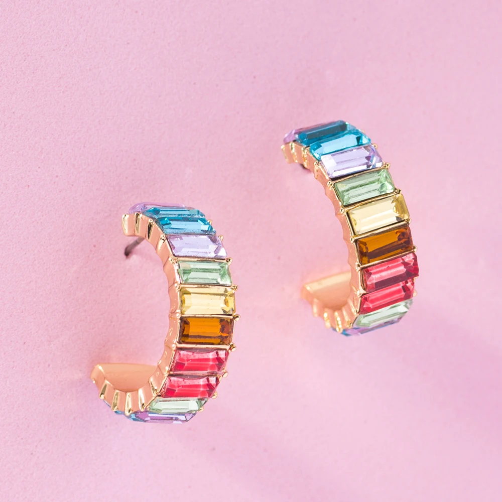 Stud earrings Lost Lady Fashion Multi-Color Crystal Glass C Cuff Stud Earrings Girl Women's Geometric Earrings Wedding Party Jewelry