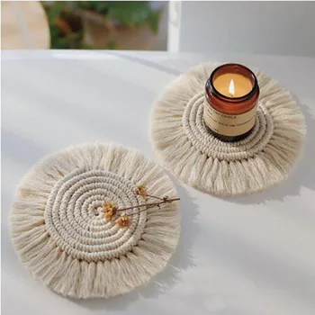 

Creative Handwoven Macrame Coasters Bohemia Cotton Rope Braided Placemats Cup Pad Insulation Mats Non-slip Decorative Cushion