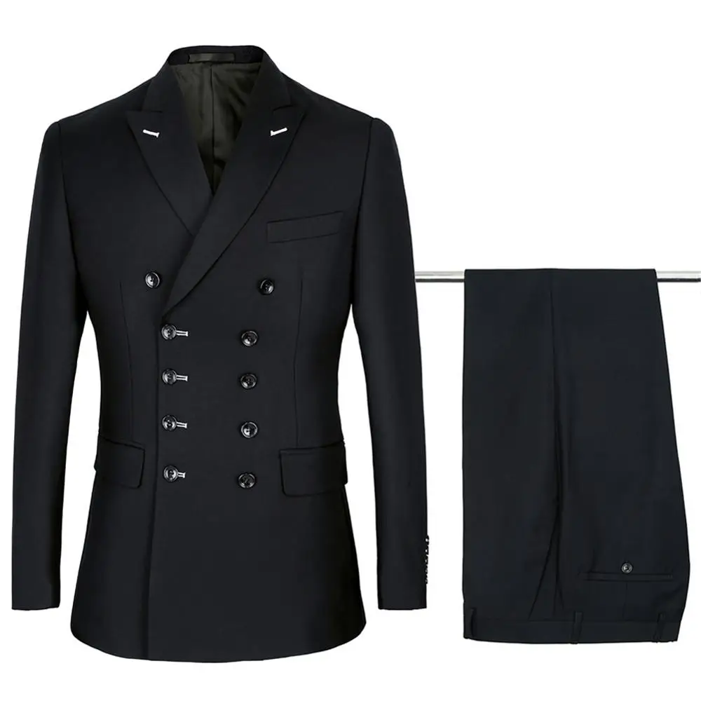 

2020 Black Double Breasted Suits Mens Wedding Suits Navy Blue/Burgundy Suits sets 2 pcs Men Terno Costume Homme Mariage Slim Fit