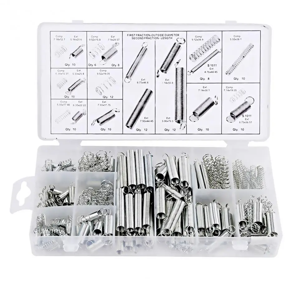 

200pcs 20 Sizes Accessories Extension And Compression Coil Portable Hardware Tool Spring Set Metal Steel Assorted Kit With Box