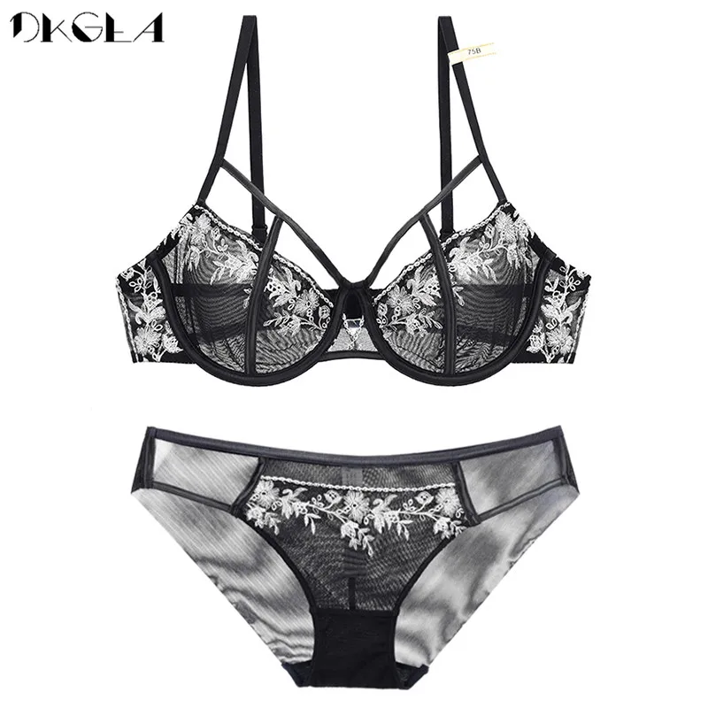 Hollow Out Sexy Bra Set Transparent Ultrathin Brassiere Embroidery