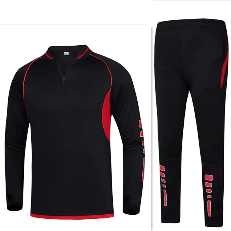 Black red Border Мужской осенне-зимний футбольный костюм для детей и взрослых, спортивный костюм с длинным рукавом из Джерси, тренировочная форма для соревнований, командная форма, может быть настроена с логотипом - Цвет: Black red Border