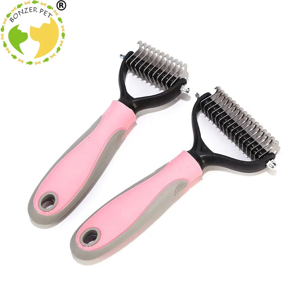 

Bonzerpet Pet Stainless Double-sided Brush Cat Dog Hair Removal Comb Grooming Dematting Deshedding Blade For Matted Long Fur