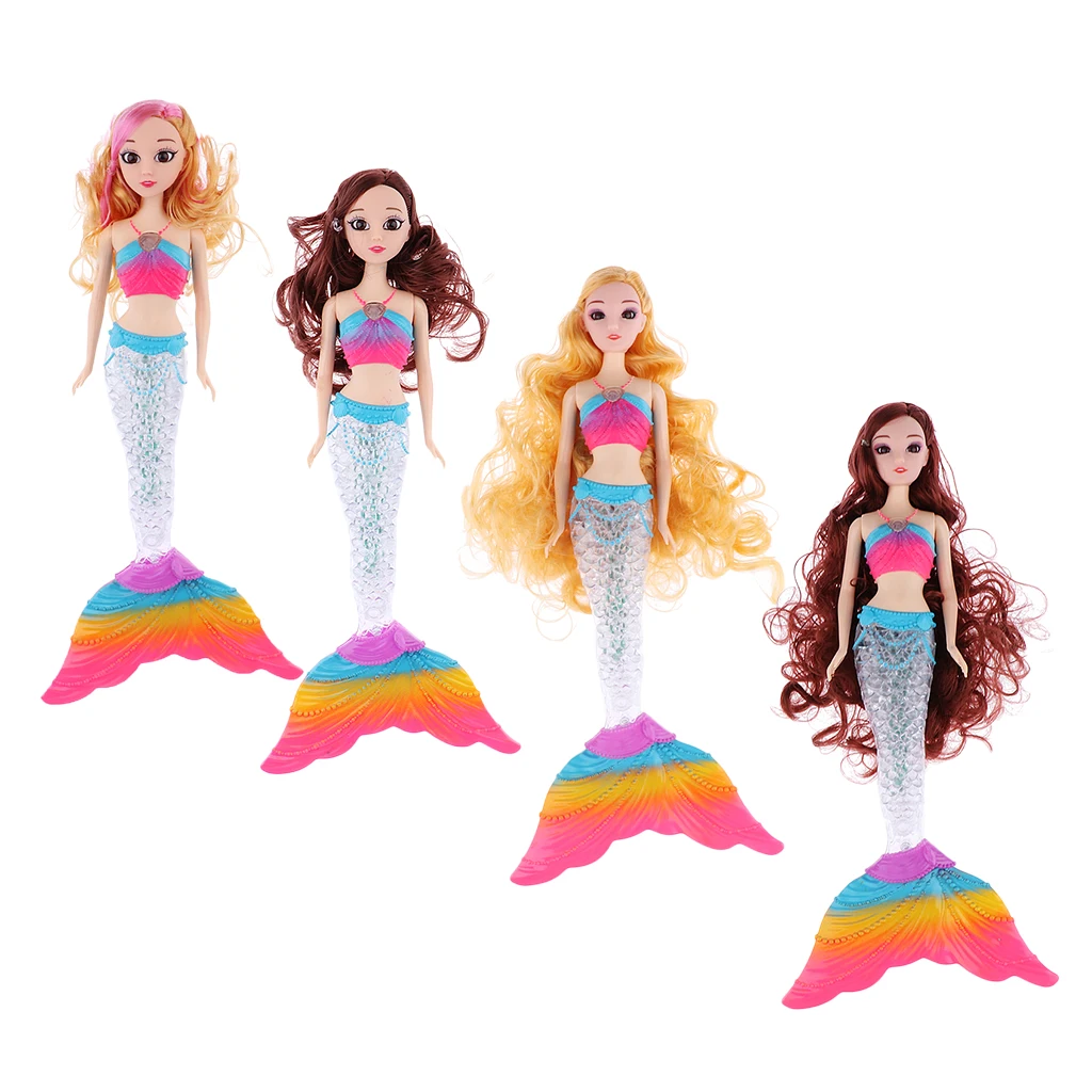 Beautiful Mermaid Princess Doll With Glimmer LED Rainbow Light Tail And Curly Hair Wig Girls Model Toy For