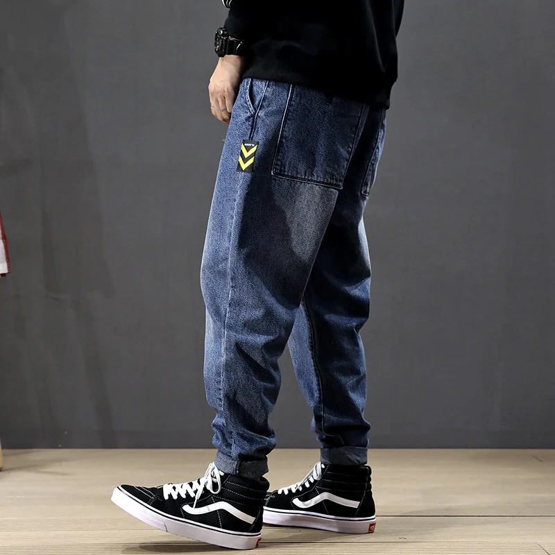 Fashion Streetwear Men Jeans Loose Fit Patch Designer Denim Cargo Pants Men Harem Jeans Vintage Retro Hip Hop Jogger Jeans Homme