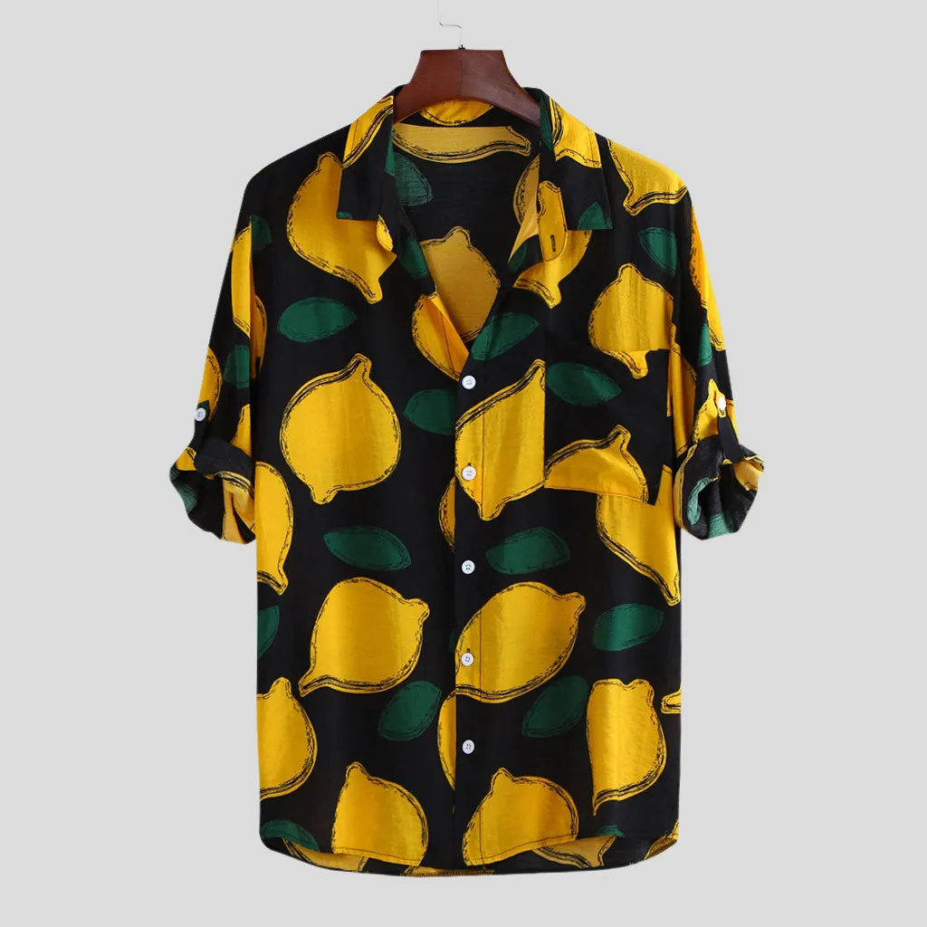 Мужская рубашка camisa masculina уличная осенне-зимняя Повседневная рубашка с отложным воротником и принтом на пуговицах с коротким рукавом мужские рубашки