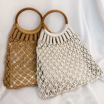 

Fashionable Bohemian Women Handbag Straw Bag Hollow Rattan Rope Beach