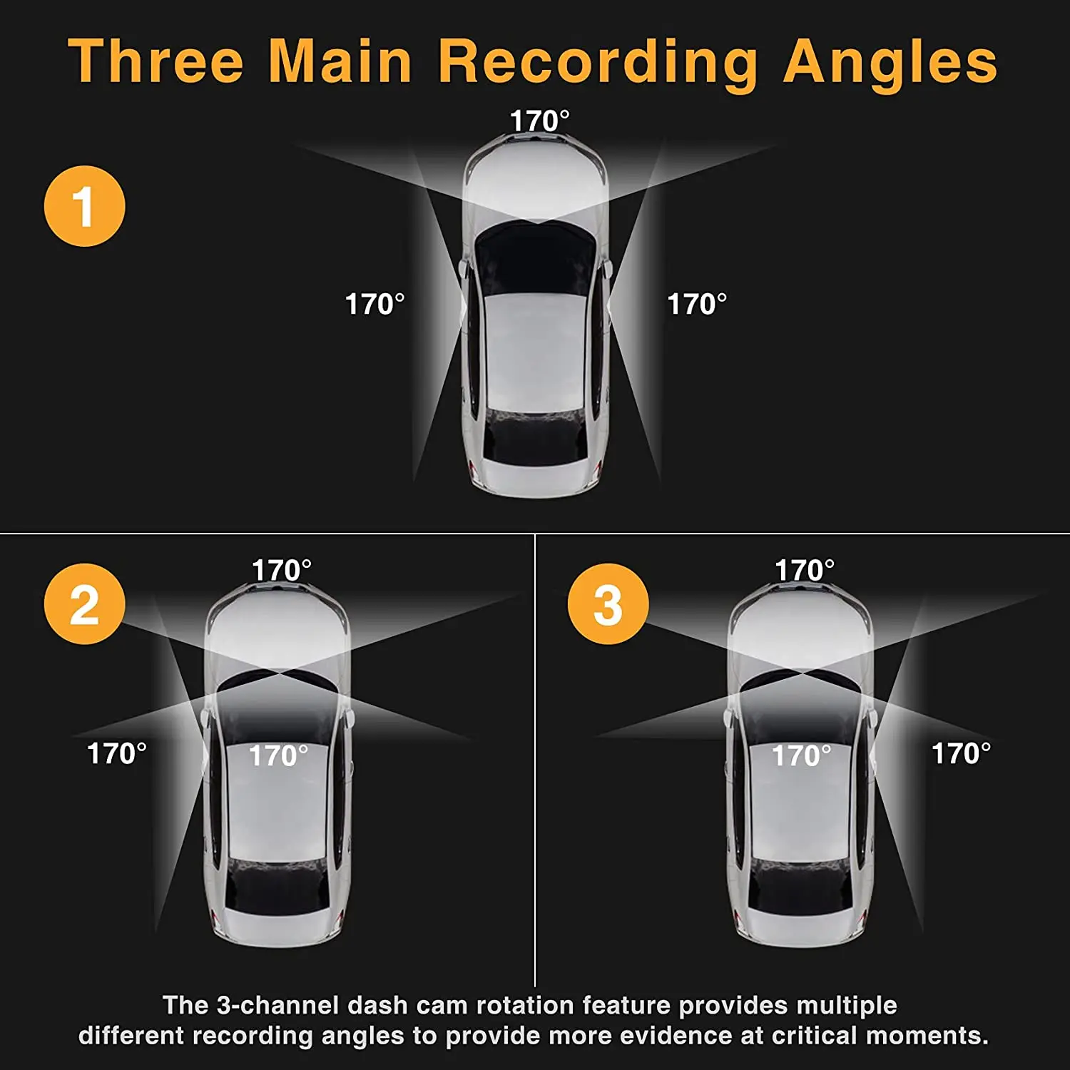 3 Channel Car DVR 3"LCD Dash cam 1080P+1080P+1080P Driving Recorder 8 Infrared Light Super Night Visioncar Camera WIFI/WDR/170˚