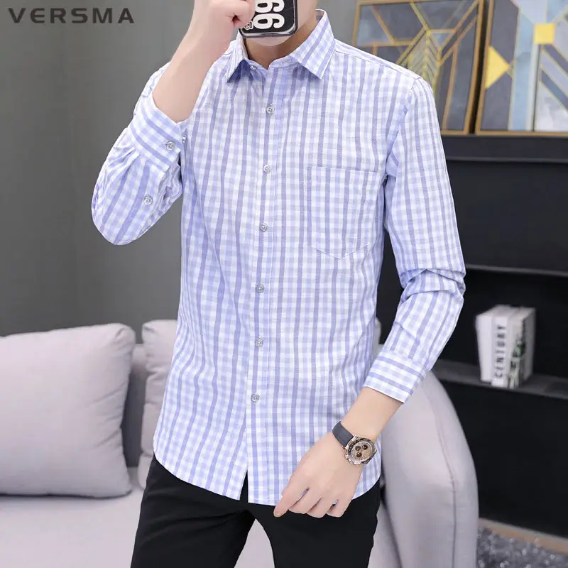 Versma Green Cotton Shirts Men Slim Fit Formal Shirt Long Sleeve Mens