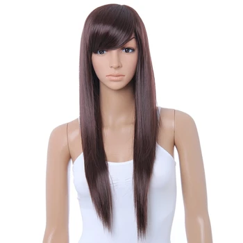 

Cute Brown Long Straight Wig Kanekalon DARK BROWN Full Wigs