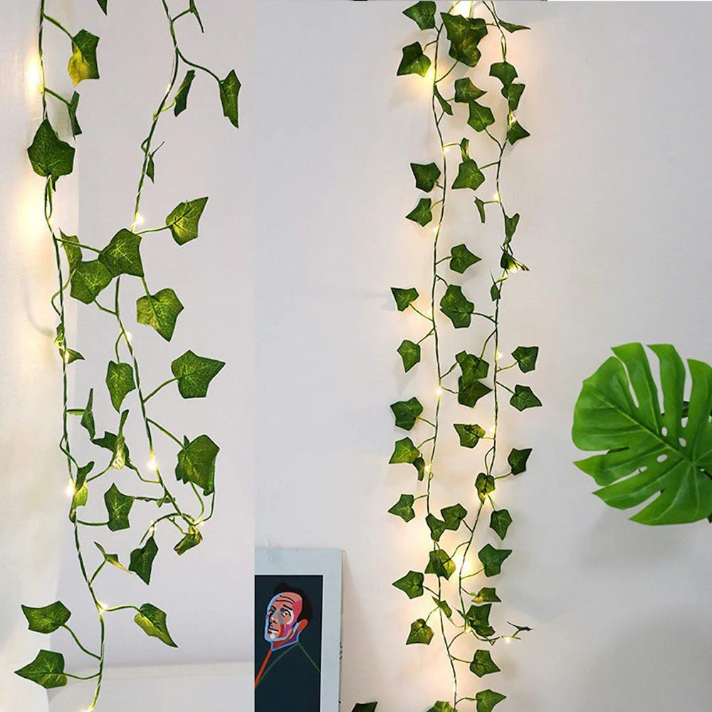 2 м 20LED искусственные зеленые листья гирлянда из ротанга батарея Рождественский венок праздничное свадебное украшение DIY садовое освещение