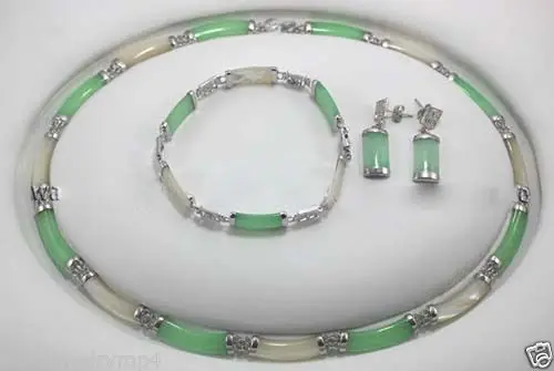 

Hot sale new Style >>>>>New Jewelry Green & White stone Link Necklace Bracelet earrings Set