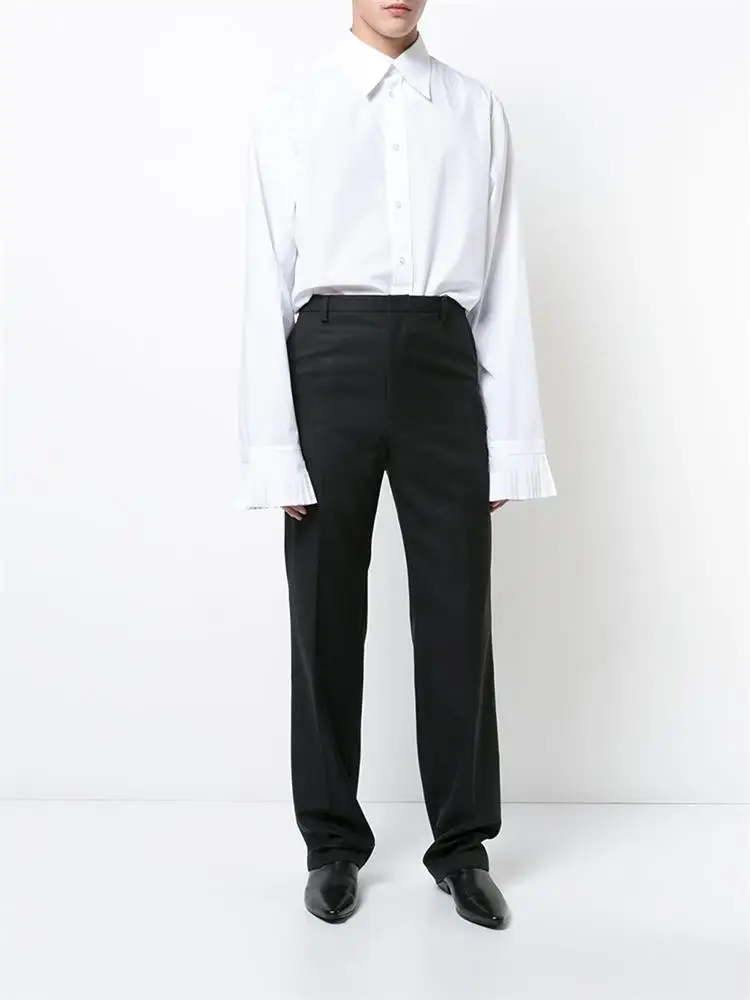 Men's new fashion shirt personality contracted fold cuff design leisure and loose large size long sleeve shirt