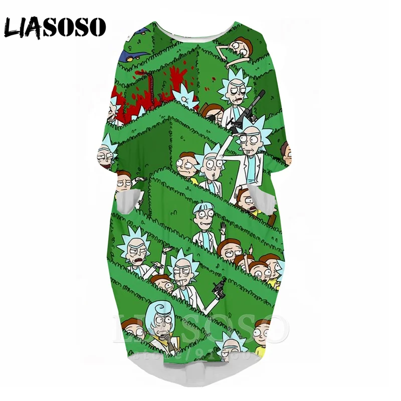 LIASOSO, новое платье для девочек с объемным принтом аниме «Пикл Рик» Забавное платье Милая юбка с рисунком Пикл Рик платье с длинными рукавами для девочек