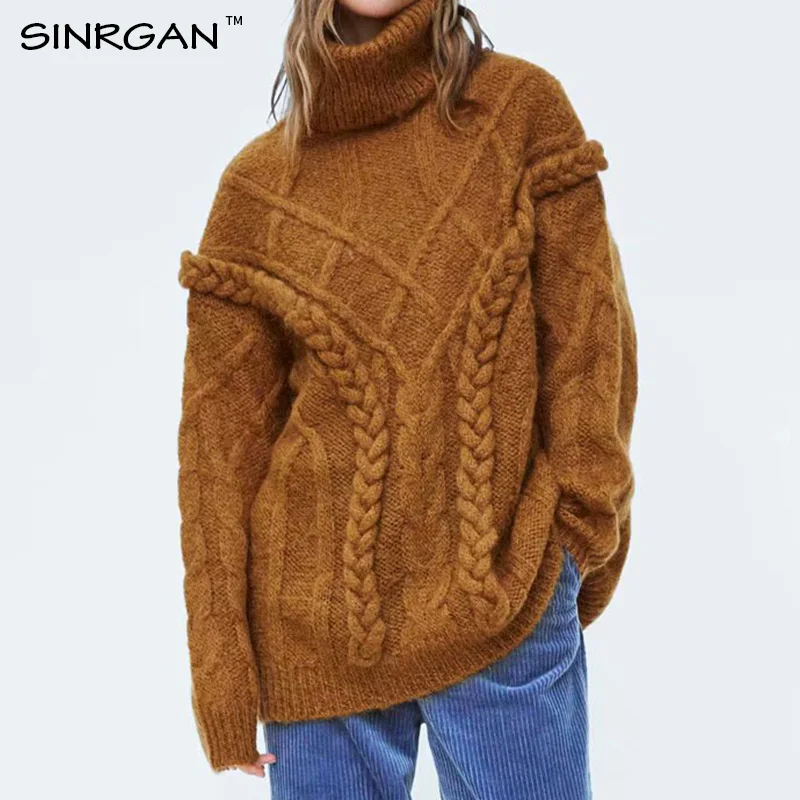 

SINRGAN Mohair Thicken Pullover Women Basic Sweaters Knitted Twisted Thick Warm Women Knit Tops Femme