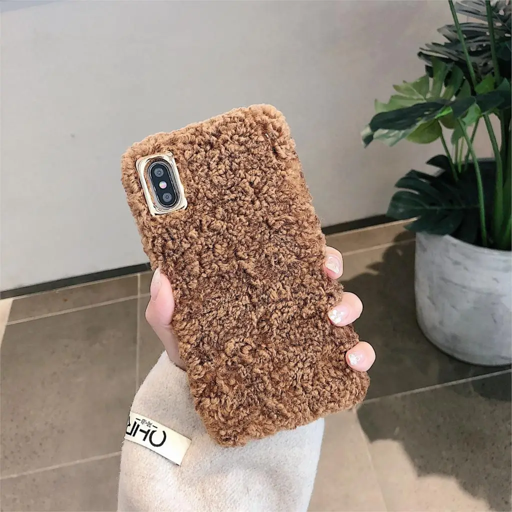 Шерсть меховой чехол для Oppo Realme 3 Pro X Lite K3 Рино 6,6 10x6,4 Z K1 R15X R11S R9S R9 R7 R7S R11 R15 R17 Pro теплые крышку унитаза - Цвет: Dark Brown