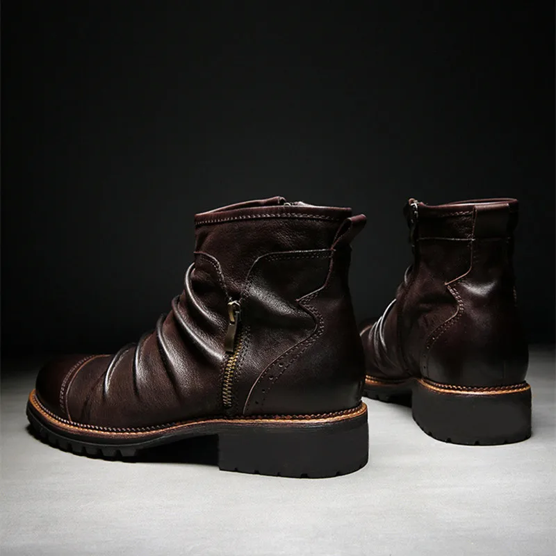 Chelsea Boots Men Leather Boots Business Mens Boots Yomior New Fashion Vintage British Men Leather Shoes Casual Round Toe Zip Ankle Boots Spring Autumn Business Dress Chelsea Boots