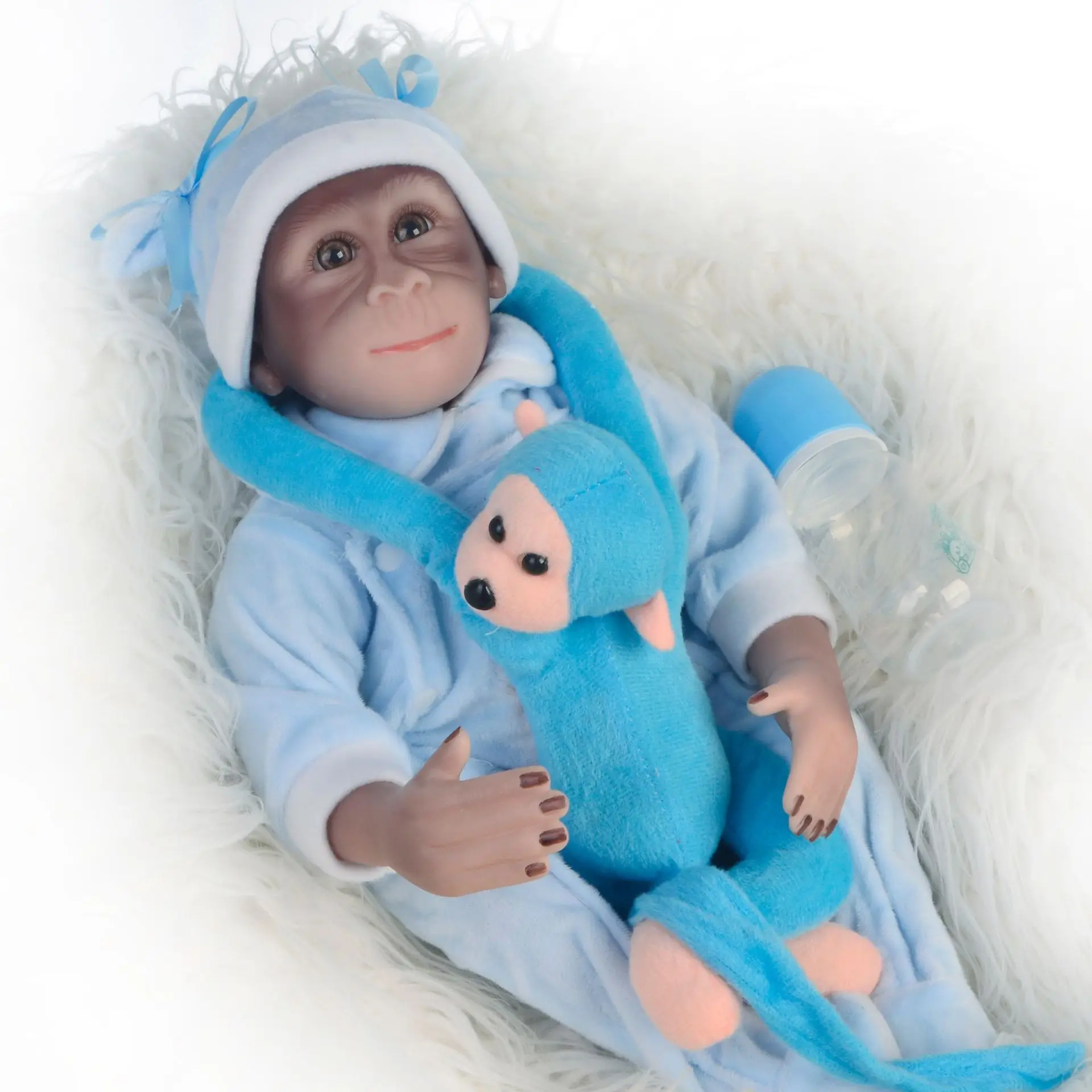 

Keiumi19-Inch Cloth Body Rebirth Animal Doll Model Monkey Reborn Baby Children to Sleep with Doll
