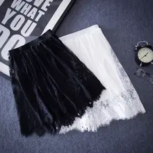 Coslony для женщин выдалбливают Sheer цветочные кружева эластичный пояс миди Наложение расклешенные юбки сплошной цвет плиссированные ресницы отделка Свадьба