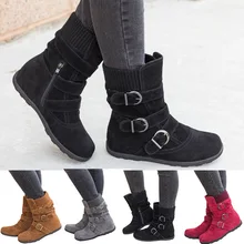Женские зимние теплые ботинки на толстой платформе; женские повседневные замшевые ботильоны без застежки с пряжкой; ботинки с толстым хлопковым поясом