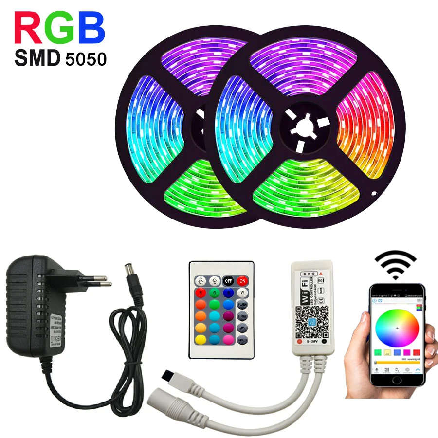 

LED Strip RGB 5050 15M 10M 5M String Light Led Lamps with Power Plug Controller Waterproof Fiexble Light Led Ribbon Tape