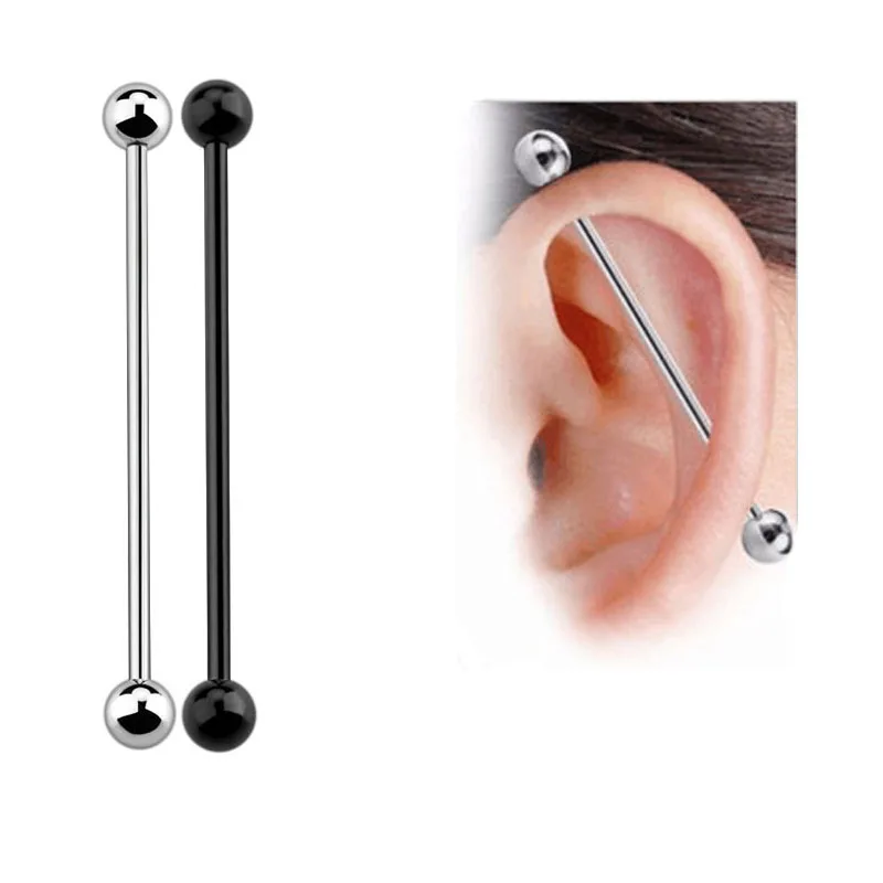 

2PC Fashion Titanium Steel Industrial Cartilage Earring Screw AntialleryLong Barbell Ear Plug Silver Black Body Piercing Jewelry