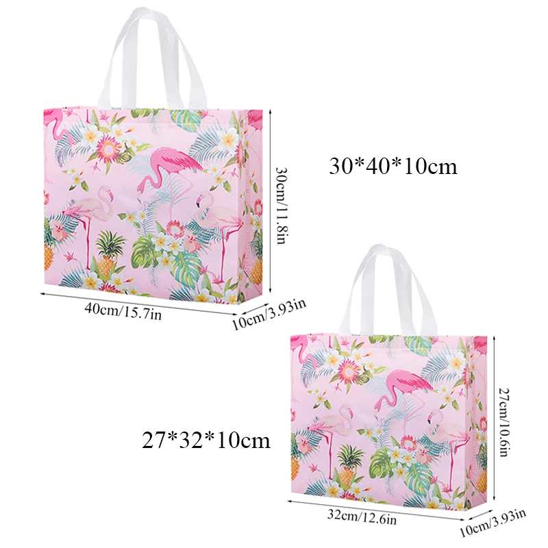 Shopping Bag Foldable Non-woven Fabric Grocery Shopping Bag Reusable Folding Tote Pouch Travel Flower Flamingo Pink Storage Handbag