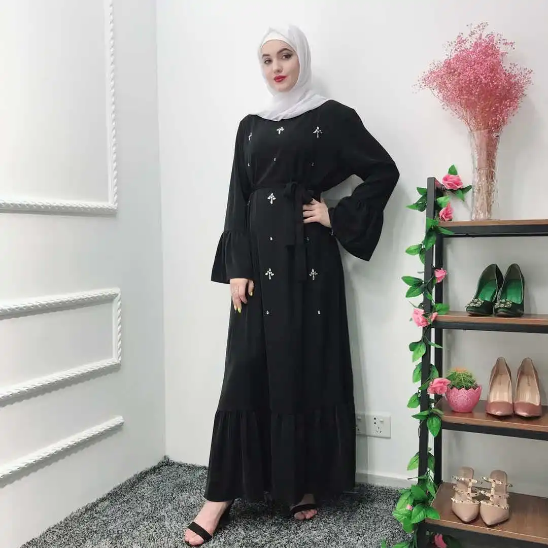 Г. abaya модное классическое платье с длинными рукавами и бисером для мусульманских дам по ислам Дубаи