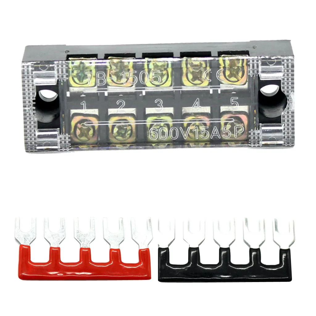 600V 15Amp 5 Positions Double Row Screw Block with Terminal Barrier Strips