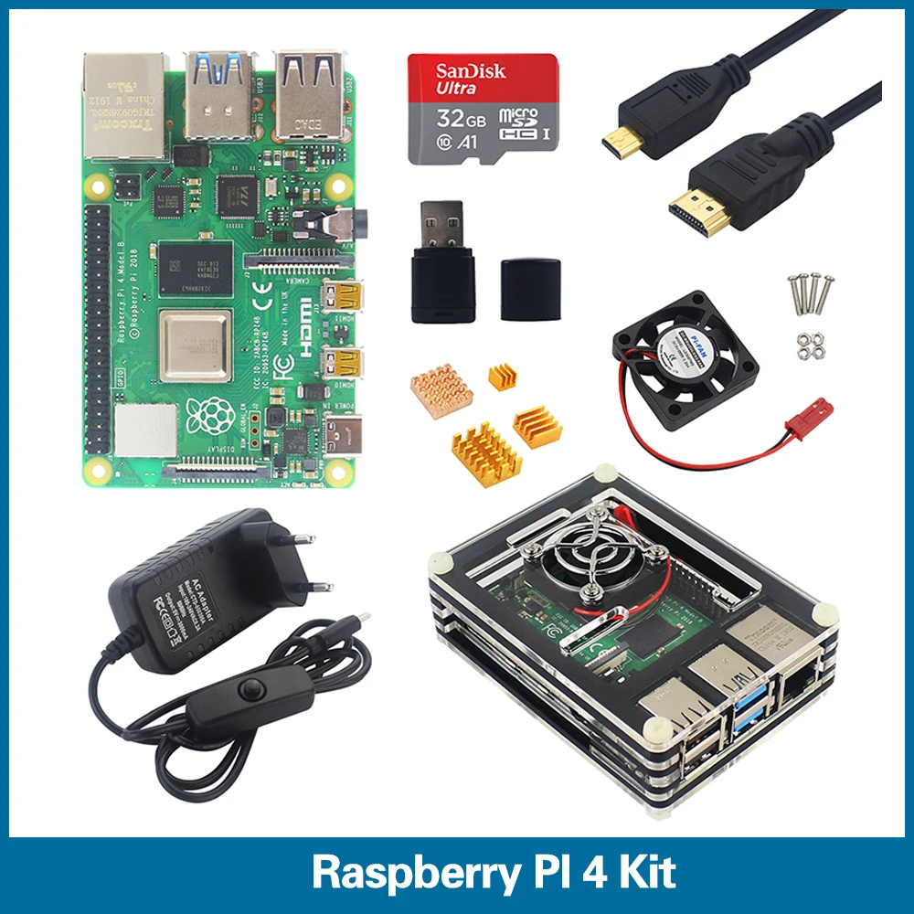 Case Raspberry Pi Sd-Rpi4 Micro-Hdmi Power-Supply ROBOT Bluetooth Wifi 4-Model-B-Kit