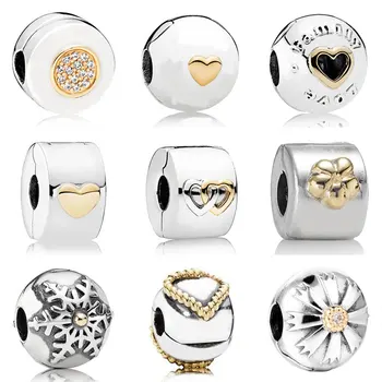 

Gold Color Love Heart Fixed PAN Two-Tone Signature Clip Stopper Beads Fit Pandora Bracelet 925 Sterling Silver Charm Jewelry