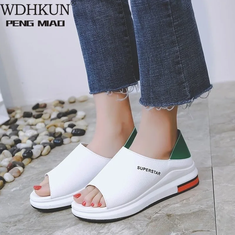 

Plus Size Summer Casual Flat Women Sandals Sport Fashion Mixed Colors Slip-On PU Leather Non-slip Platform Beach Women Shoes