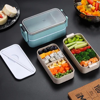

Microwave Bento Box Wheat Straw Child Lunch Box Leak-Proof Bento Lunch Box for Kids School Food Container Blue