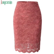 Кружевная юбка-карандаш для женщин, однотонная, тонкая, высокая талия, на молнии, Женская юбка, модная, размера плюс, повседневные, большие, бедра, вечерние, короткая юбка