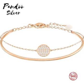 

PANDOO Fashion Charm Pure 925 Silver Original 1:1 Copy, Fashion Level Two-in-one Bracelets Women Luxury Jewelry Gifts