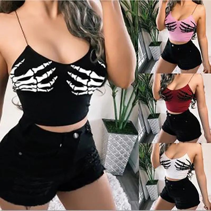 

New Ladies Gothic Style Sexy Nightclub Magic Claw Print Tube Top Strap Close-Fitting Umbilical Vest Plus Size Vest 4XL 5XL