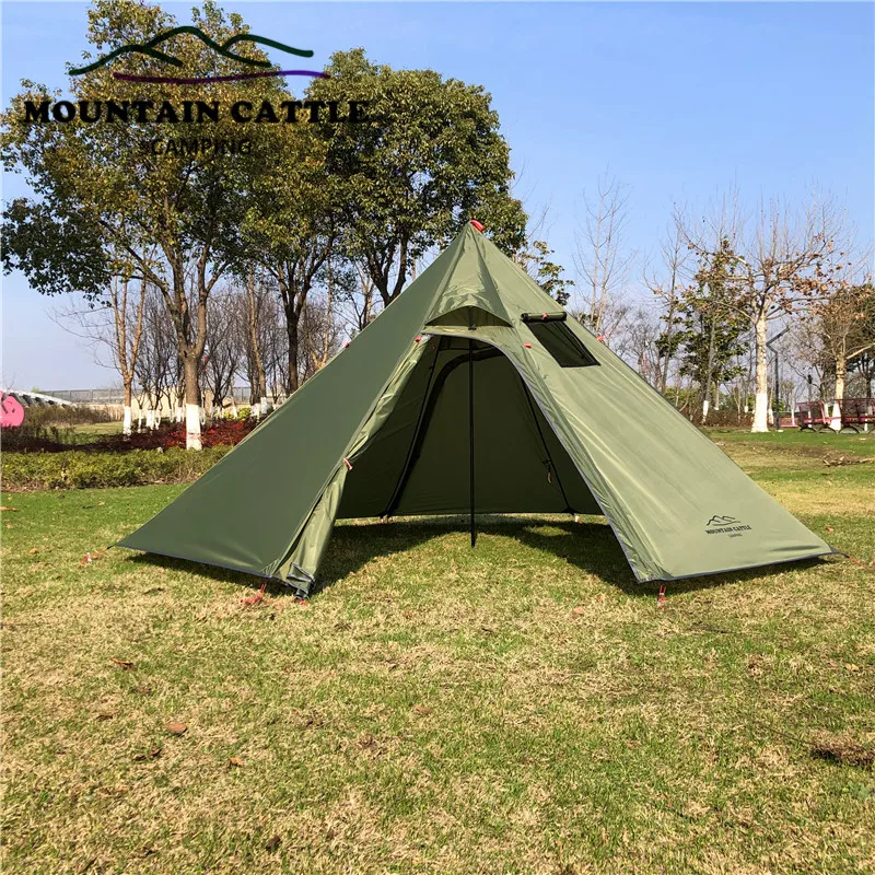 3-4 Person Ultralight Outdoor Camping Big Pyramid Tent Awnings Shelter with Chimney Hole for Bird watching Cooking