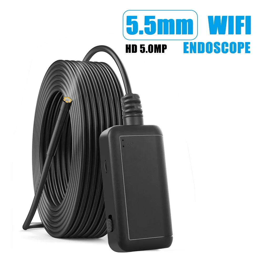 F220 5.5mm 5MP HD WIFI Wireless Borescope Endoscope Camera Hard Wire Support IOS Android Smart Phone with 6 Adjustable LED