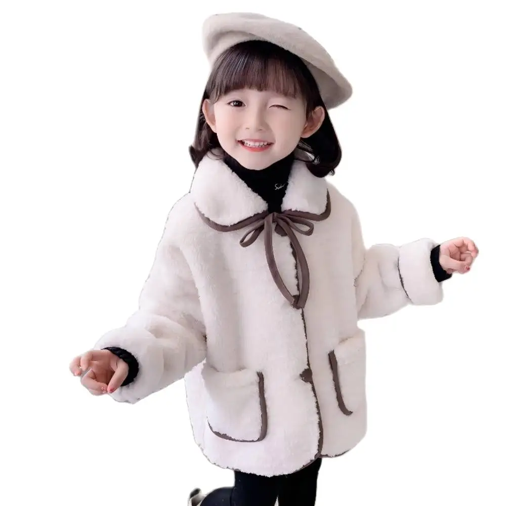 

Girls Plus Fleece Coat Korean Winter Baby Overcoat Kids Thick Fur Jackets Children's Outerwear 1-2-3-4-5-6 Years