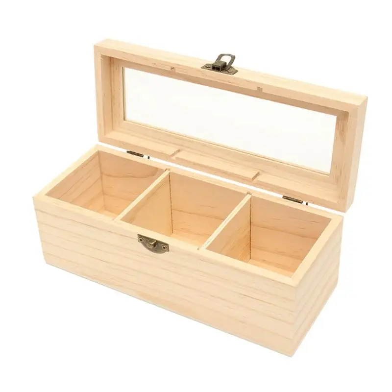 

Wooden Tea Box 3 Compartments Storage Container Jewelry Accessories Box