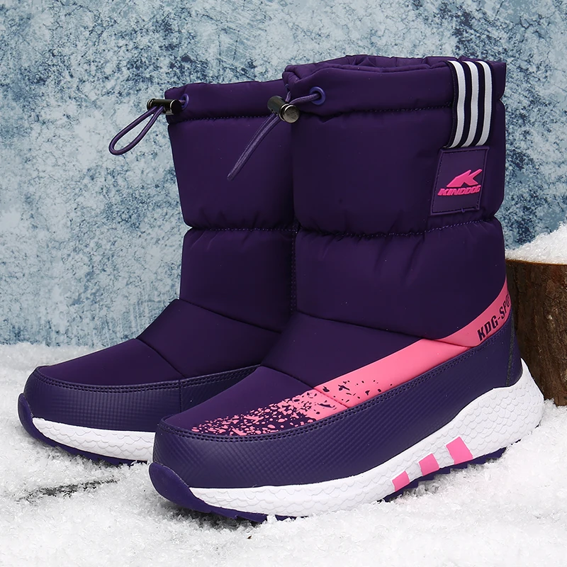 Детские повседневные зимние ботинки; зимняя теплая обувь на меху; ботинки для мальчиков и девочек; модные высокие ботинки до середины голени на молнии и платформе с плюшевой подкладкой для детей