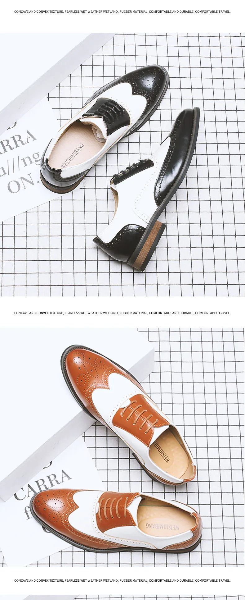 Misalwa/Летняя мужская обувь с перфорацией типа «броги»; цвет черный, белый; смешанные цвета; деловой костюм с резным узором; кожаная деловая обувь на шнуровке