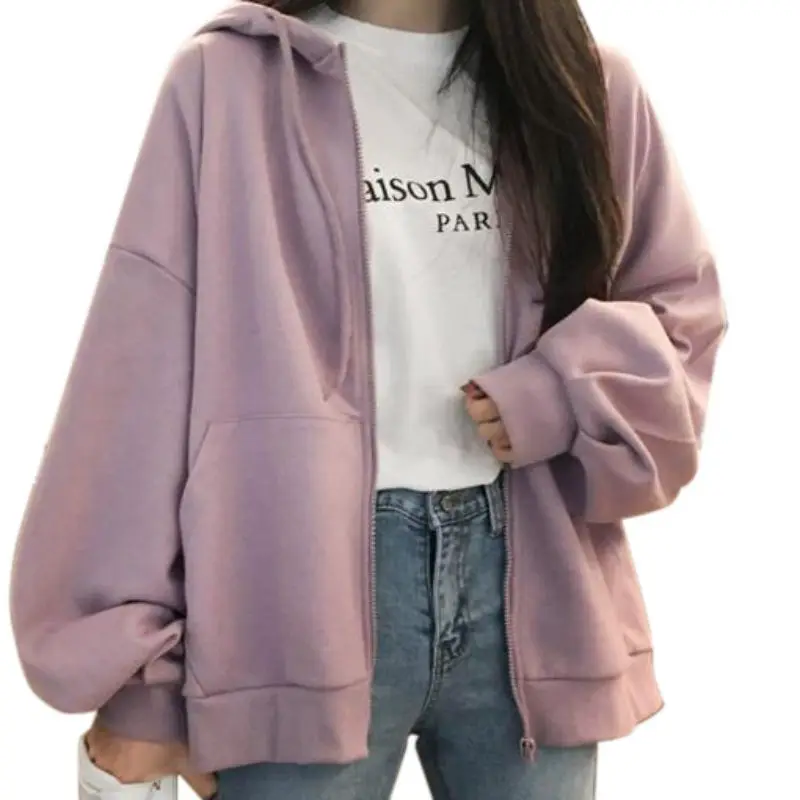 

Plus Size Women Sweatshirt Velvet Zipper Hoodie Sweatshirt Solid Color Long Sleeve Casual Sweatshirts Warm Autumn Loose Tops