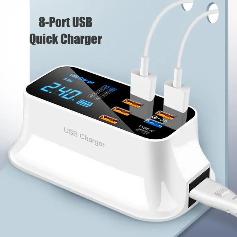 8 портов Быстрая зарядка 3,0 светодиодный дисплей USB зарядное устройство для Android iPhone планшет