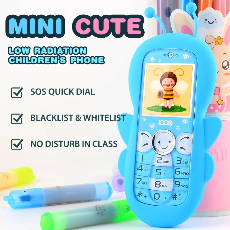 Mini Cute Low Radiation Children Phone SOS SMS Help Quick Dial Blacklist Magic Voice Lovely Student Bar Cellphone Free Case